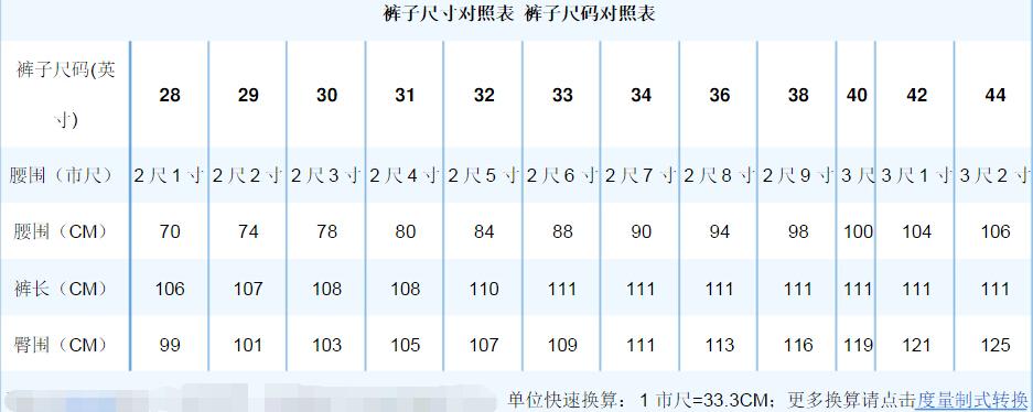 裤子msl码是多大尺寸