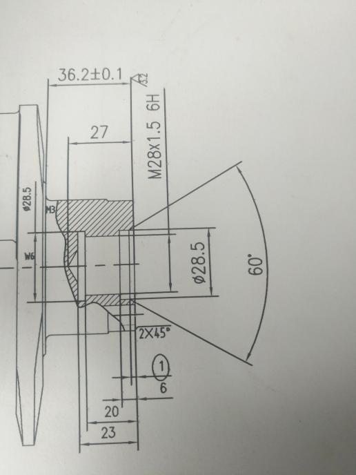 刀子为单刃多齿螺纹铣刀回转直径为17.0,螺距1.5,螺纹为28×1.